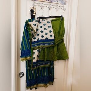 Green and Blue Traditional Outfit 3 pc set grara style pant embroidery shirt
